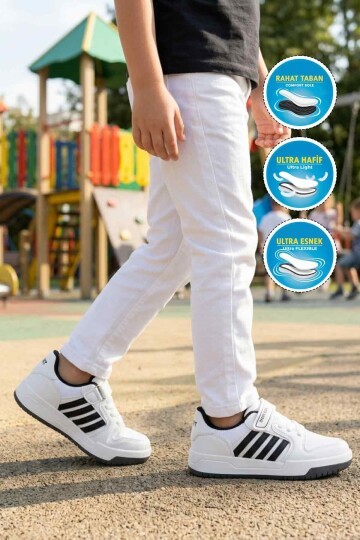 Beyaz-Siyah Rahat Taban Erkek Çocuk Spor Ayakkabı 752 F