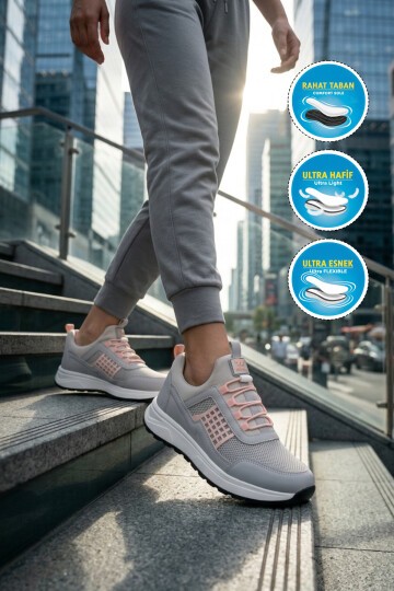 Buz-Pudra Hava Alabilen Tekstil Esnek Unisex Spor Ayakkabı 9060 G