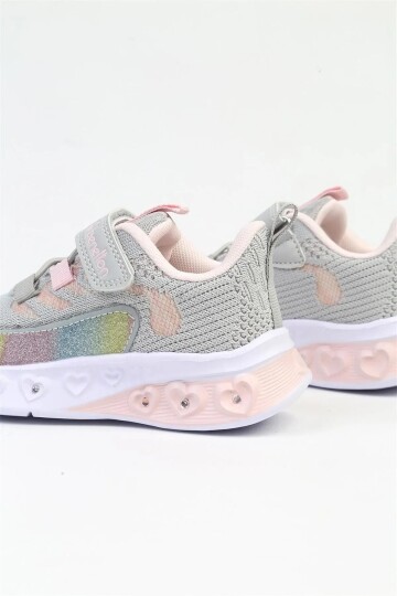 Gri Triko Cırtlı Işıklı Kız Çocuk Spor Ayakkabı BNI-10124 P