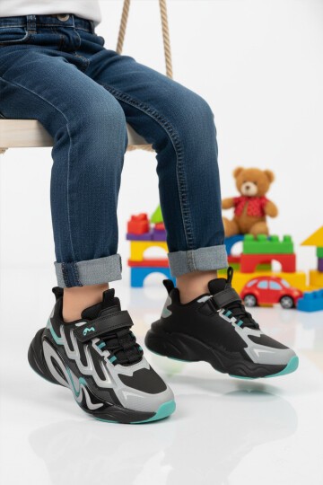 Gri-Turkuaz Cırtlı Erkek Çocuk Spor Ayakkabı 161-T5440210 P