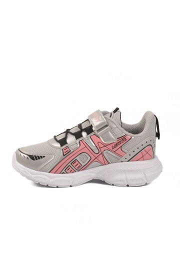 Gümüş-Pembe-Beyaz Cırtlı Fileli Hafif Kız Çocuk Spor Ayakkabı Sneaker