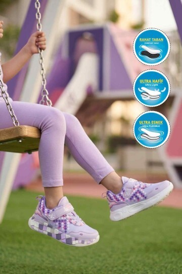Lila-Mor-Beyaz Kız Çocuk Spor Ayakkabı 1030 F