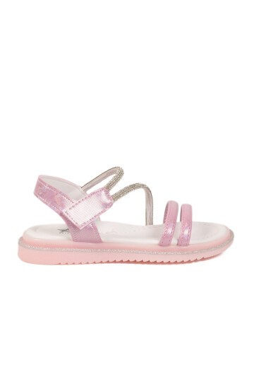 Pembe Ortopedik Taşlı Cırtlı Kız Çocuk Sandalet