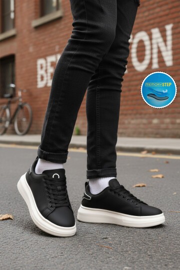 Siyah-Beyaz Bağcıklı Hafif Erkek Sneaker BNI-12081 M