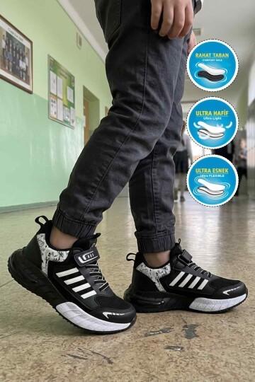 Siyah-Beyaz Rahat Taban Erkek Çocuk Spor Ayakkabı 748 F