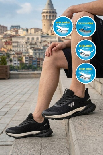 Siyah-Beyaz Tekstil Memory Foarm Hava Alabilen Erkek Spor Ayakkabı B25RA195 M