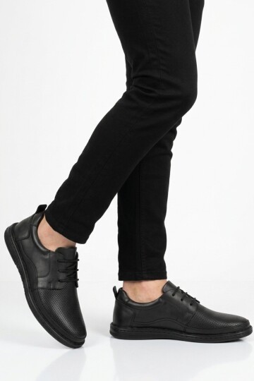 Siyah Hakiki Deri Rahat Taban Erkek Günlük Ayakkabı 2298 M