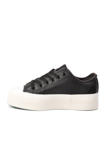 Kadın Siyah Platform Sneaker Bağcıklı Kalın Taban Günlük Casual Spor Ayakkabı