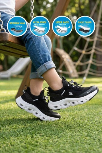 Siyah Tekstil Ortopedik Çocuk Spor Ayakkabı BXZ001 F Geniş Kalıp