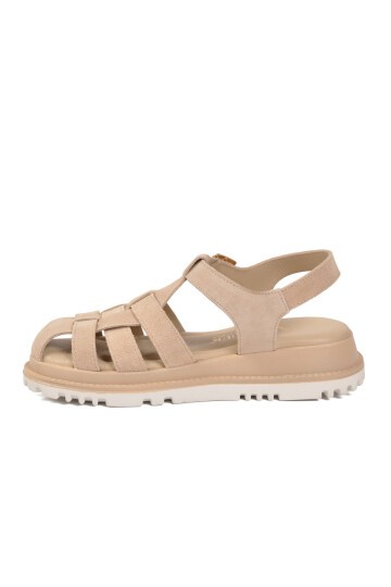 Bej Süet Hakiki Deri Comfort Taban Kadın Sandalet Z796 Z