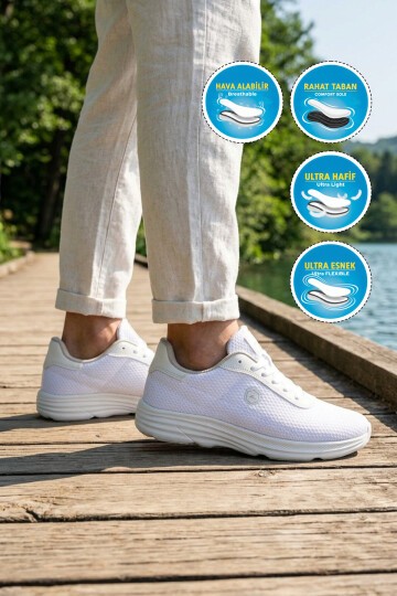 Beyaz Fileli Rahat Hafif Unisex Spor Ayakkabı 26102 M