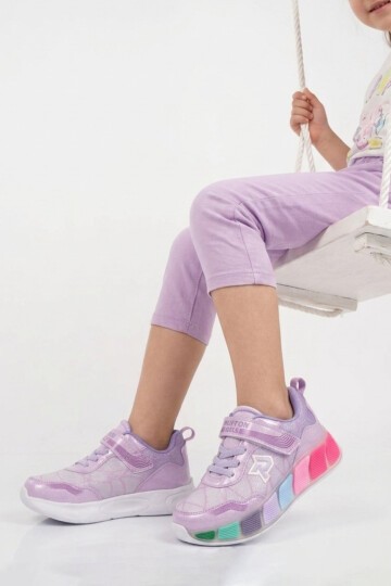 Lila-Fuşya Işıklı Kız Çocuk Spor Ayakkabı 1035 F