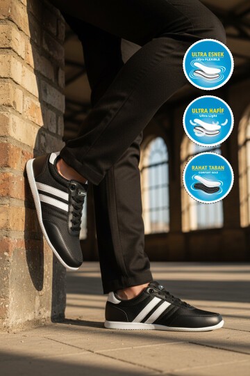 Siyah-Beyaz ComfortSole Taban Erkek Sneaker BST-2086 M