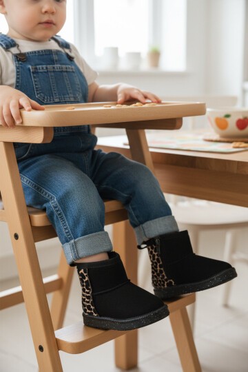 Siyah Leopar İçi Kürklü Bebek Bot 1212 B