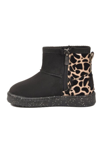 Siyah Leopar İçi Kürklü Bebek Bot 1212 B