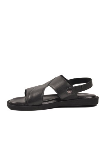 Siyah Hakiki Deri Erkek Sandalet PC-7315 M
