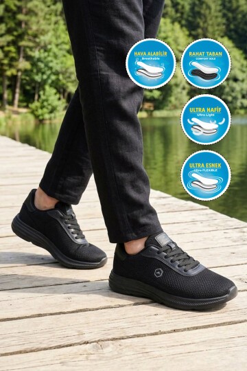 Siyah Fileli Rahat Hafif Unisex Spor Ayakkabı 26102 M