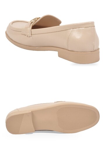 Kadın Toka Detaylı Şık Rahat Bej Parlak Kadın Klasik Casual Ayakkabı Loafer PC-56058