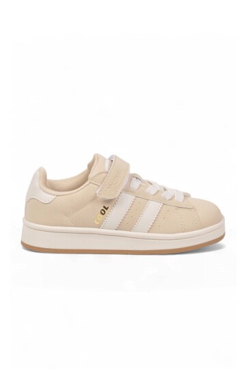 Cırt Bantlı Kalın Rahat Taban Bej Unisex Çocuk Yürüyüş ve Spor Ayakkabı Sneaker Coop