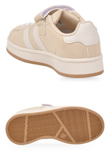 Cırt Bantlı Kalın Rahat Taban Bej Unisex Çocuk Yürüyüş ve Spor Ayakkabı Sneaker Coop
