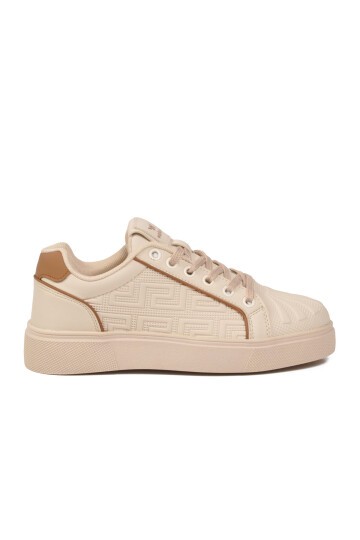 Unisex Bağcıklı Kalın Taban Spor Ayakkabı Bej Şık Rahat Casual Ayakkabı Sneaker 26201