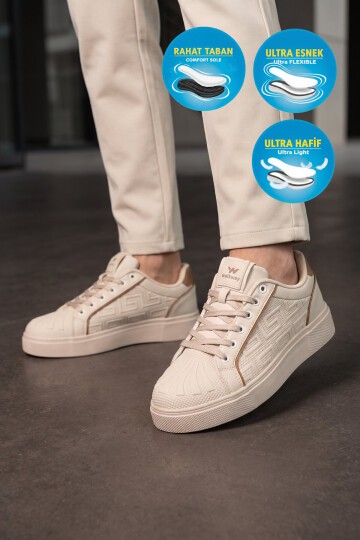 Unisex Bağcıklı Kalın Taban Spor Ayakkabı Bej Şık Rahat Casual Ayakkabı Sneaker 26201