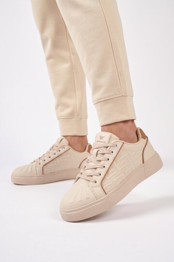 Unisex Bağcıklı Kalın Taban Spor Ayakkabı Bej Şık Rahat Casual Ayakkabı Sneaker 26201