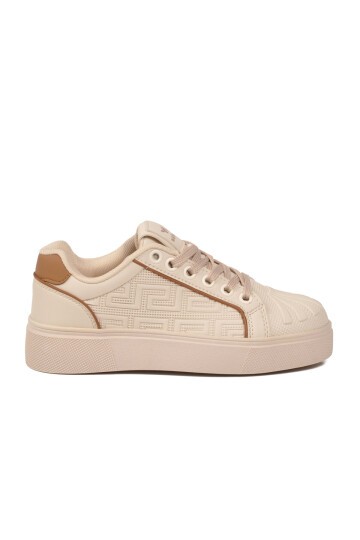 Erkek Bağcıklı Kalın Taban Spor Ayakkabı Bej Şık Rahat Casual Ayakkabı Sneaker 26201