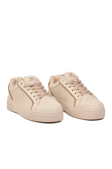 Erkek Bağcıklı Kalın Taban Spor Ayakkabı Bej Şık Rahat Casual Ayakkabı Sneaker 26201