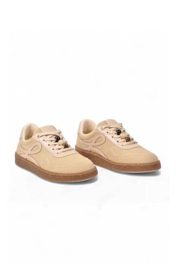 Aksesuar Bağcıklı Kalın Taban Sneaker Bej Şık Rahat Casual Yürüyüş Ayakkabı 669253