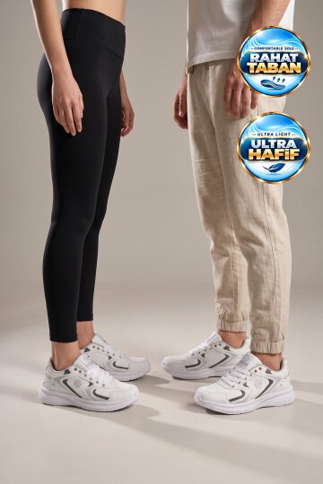 Bağcıklı Kalın Rahat Taban Hafif Esnek Beyaz Unisex Yürüyüş ve Spor Ayakkabı Sneaker 2032