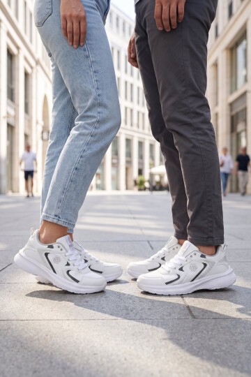 Bağcıklı Kalın Rahat Taban Hafif Esnek Beyaz Unisex Yürüyüş ve Spor Ayakkabı Sneaker 2032