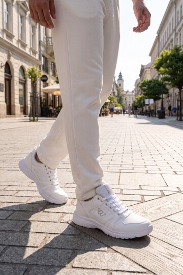 Bağcıklı Cilt Beyaz Hafif Rahat Taban Esnek Unisex Yürüyüş ve Spor Ayakkabı Sneaker Core 020