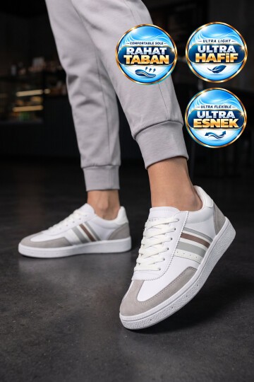 Beyaz-Buz Bağcıklı Unisex Yürüyüş ve Spor Ayakkabı Sneaker 015