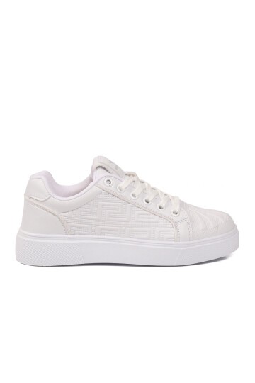 Unisex Bağcıklı Kalın Taban Spor Ayakkabı Beyaz Şık Rahat Casual Ayakkabı Sneaker 26201