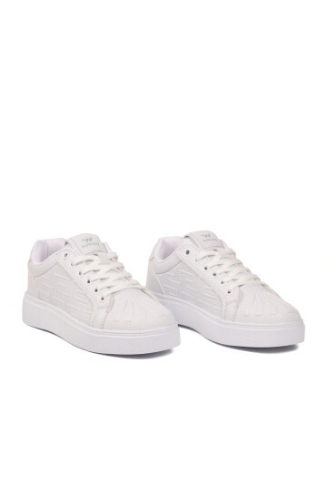 Unisex Bağcıklı Kalın Taban Spor Ayakkabı Beyaz Şık Rahat Casual Ayakkabı Sneaker 26201