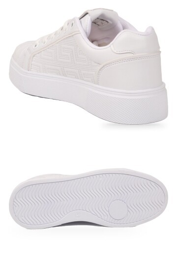 Unisex Bağcıklı Kalın Taban Spor Ayakkabı Beyaz Şık Rahat Casual Ayakkabı Sneaker 26201