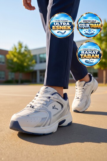 Bağcıklı Kalın Rahat Taban Beyaz Unisex Yürüyüş ve Spor Ayakkabı Sneaker Terra G