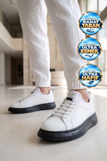 Erkek Bağcıklı Kalın Rahat Konfor Taban Beyaz Yürüyüş ve Spor Ayakkabı Sneaker Ignite