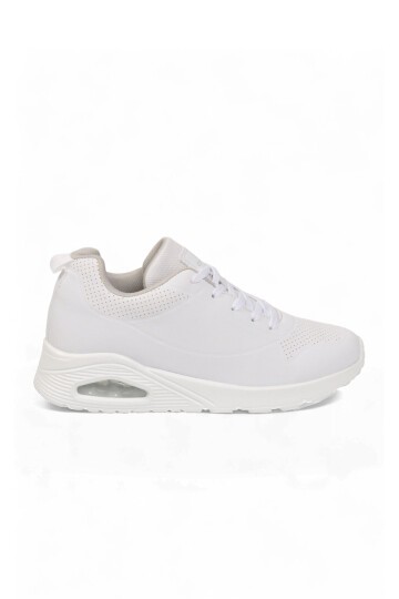 Bağcıklı Kalın Tabanlı Beyaz Unisex Yürüyüş ve Spor Ayakkabı Sneaker 5101