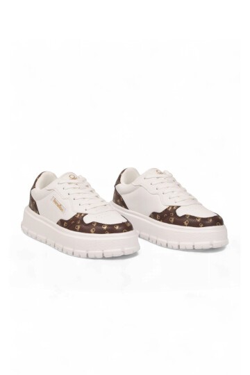 Bağcıklı Kalın Taban Sneaker Beyaz Şık Rahat Desenli Casual Yürüyüş Ayakkabı BNI-12124