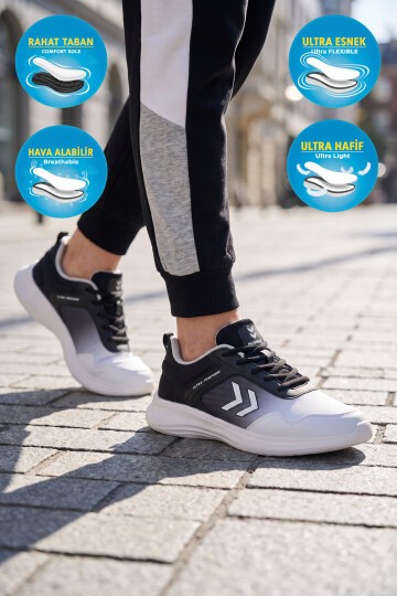 Beyaz-Siyah Fileli Hafif Esnek Rahat Tabanlı Unisex Yürüyüş ve Spor Ayakkabı 900901Perform Actıon