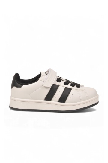 Cırt Bantlı Kalın Rahat Taban Beyaz-Siyah Unisex Çocuk Yürüyüş ve Spor Ayakkabı Sneaker Coop