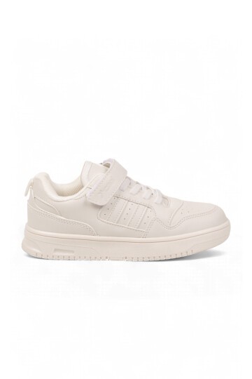 Cırt Bantlı Kalın Rahat Taban Beyaz Unisex Çocuk Yürüyüş ve Spor Ayakkabı Sneaker Foor
