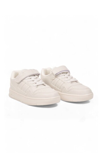 Cırt Bantlı Kalın Rahat Taban Beyaz Unisex Çocuk Yürüyüş ve Spor Ayakkabı Sneaker Foor
