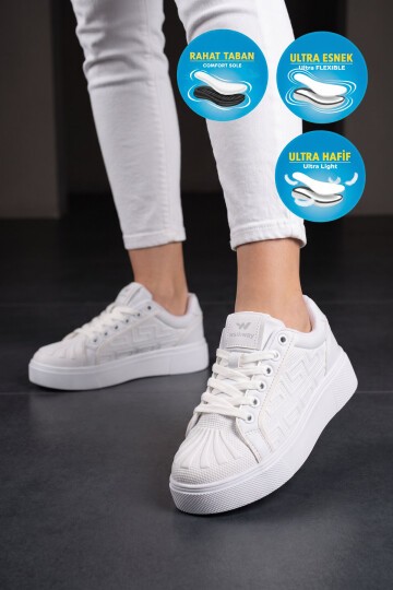 Erkek Bağcıklı Kalın Taban Spor Ayakkabı Beyaz Şık Rahat Casual Ayakkabı Sneaker 26201