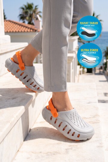 Eva Hafif Rahat Yumuşak Buz-Turuncu Unisex Önü Kapalı Sabo Erkek Terlik 2504
