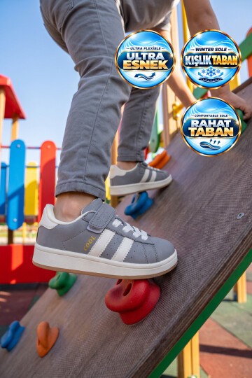 Cırt Bantlı Kalın Rahat Taban Füme Unisex Çocuk Yürüyüş ve Spor Ayakkabı Sneaker Coop