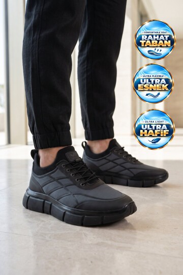 Erkek Lastik Bağcıklı Kalın Rahat Konfor Taban Füme Yürüyüş ve Spor Ayakkabı Sneaker Stride