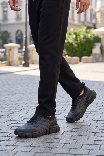 Erkek Lastik Bağcıklı Kalın Rahat Konfor Taban Füme Yürüyüş ve Spor Ayakkabı Sneaker Stride